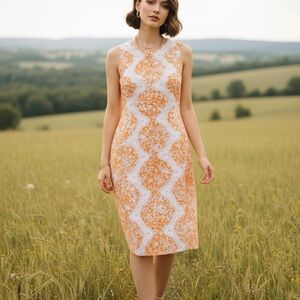 Lilly Pulitzer Orange and White Patterned Midi Sheath Dress